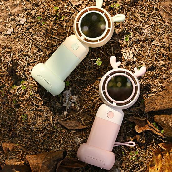 Cartoon Animal Ears Handheld Fan with Mirror Phone Holder Speed Adjustable USB Rechargeable Summer Cooling Fan Portable Mini Personal