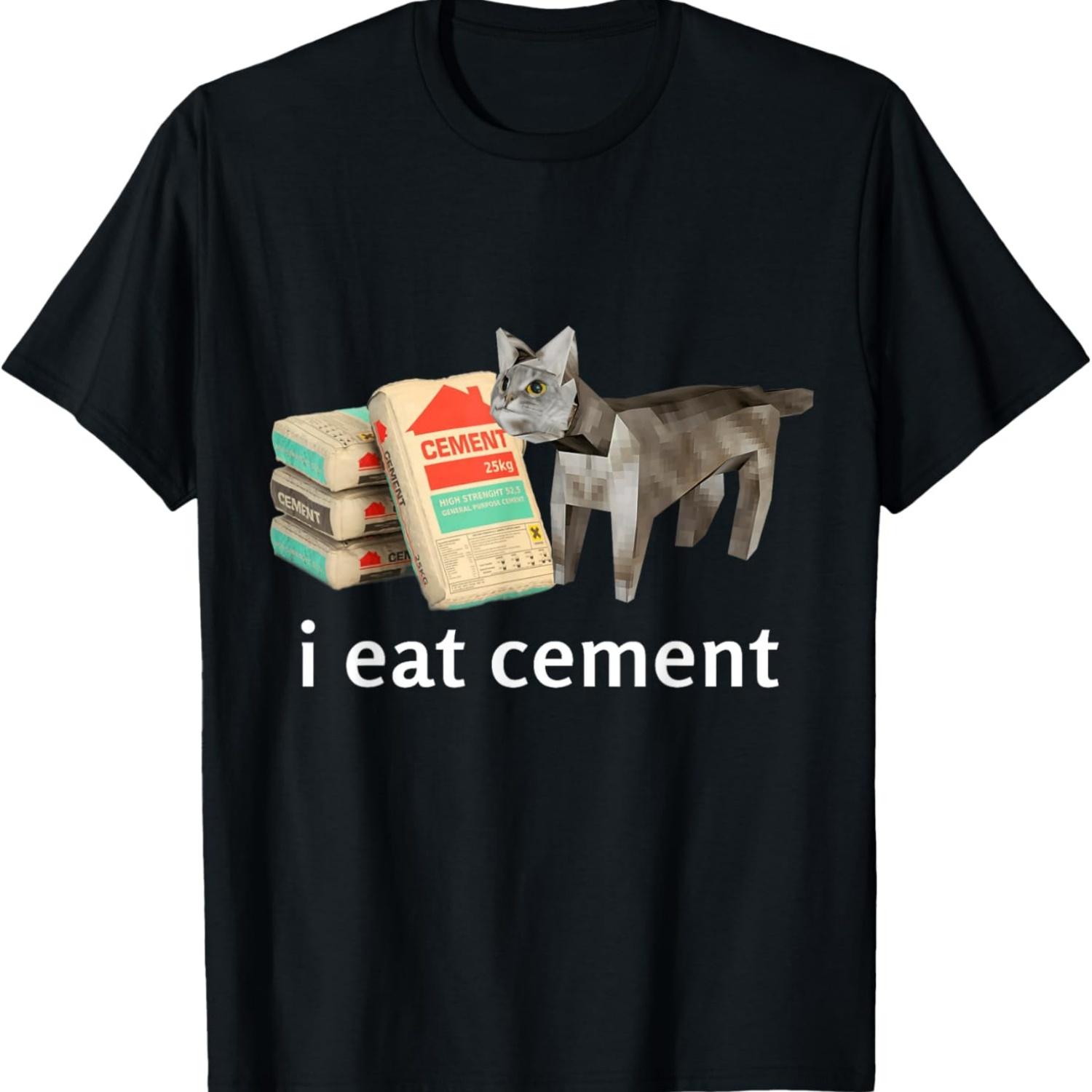 I Eat Cement Cat Shirt Kids Funny Dank Cat Meme T-Shirt S