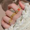 Chinese 24k Gold Gourd Coin Open Ring - Geometric High-End Jewelry for Women