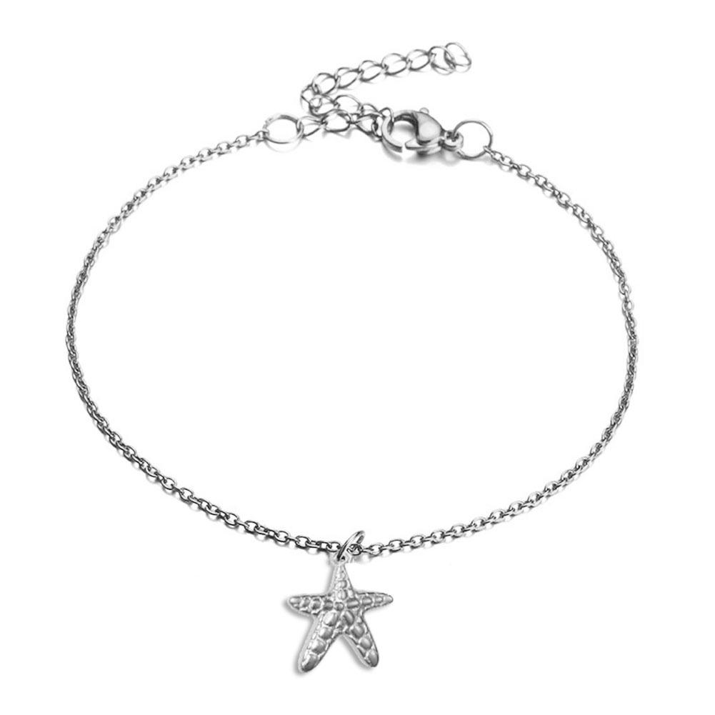 

Очаровательный минималистичный браслет на ногу в океанском стиле с подвесками в виде ракушки, волны и морской звезды из нержавеющей стали
