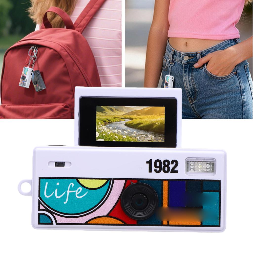 Keychain Digital Camera 0.96 Inch   Color Screen Retro Camera with Built in Flash for Life Records