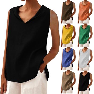 Women's Cotton And Linen Solid Color V-neck Loose Lapel Sleeveless Top Vest
