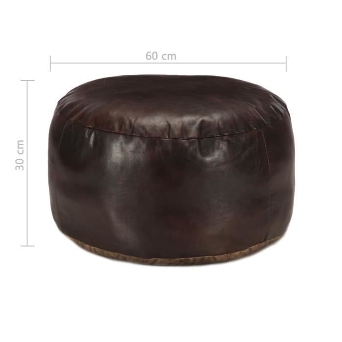 VidaXL Pouf 60 x 30 cm Marron foncé Cuir véritable de chèvre