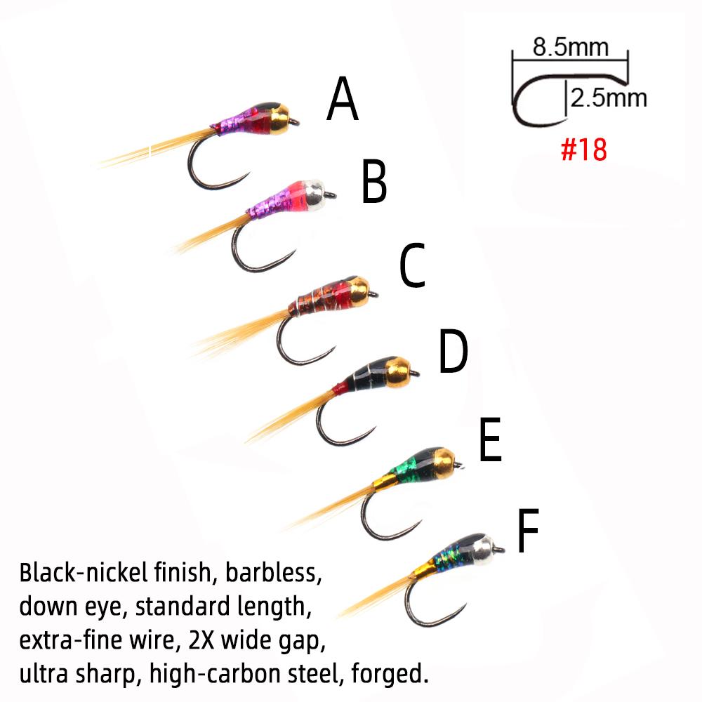6PCS Perdigon Nymph or Euro Nymph for Weighted Fly Fishing Nymph Fast Sinking Trout, Grayling Fishing Lures