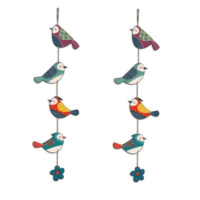 Suspension Murale et de Porte Oiseaux Colorés pour la Maison|Cadeau, Décoration Murale (WH_5216N)-Multicolore-Bois d'ingénierie