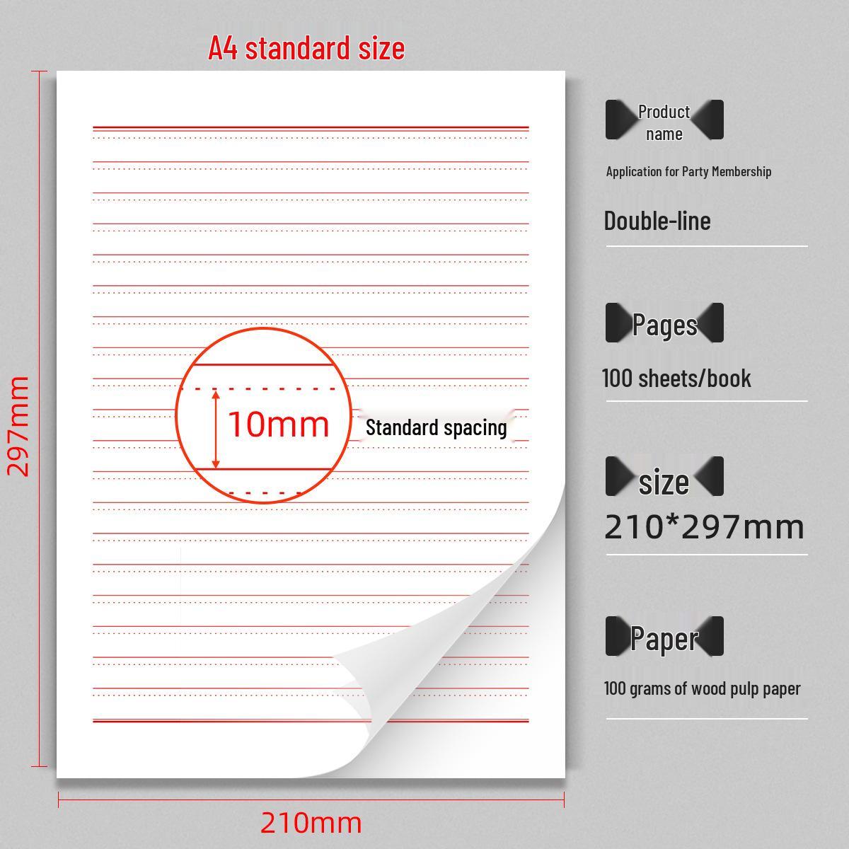 A4 Application and Draft Paper for Organizations: Thick, Single/Double Line Grid Letter Paper for Practice and Official Use