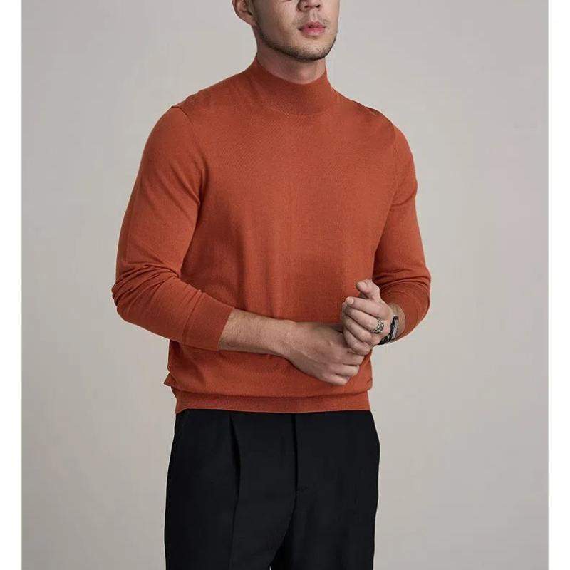Trend Fashion Autumn Winter new Thin Sweaters Men Solid Mock Neck Smart Casual All-match Long Sleeve Slim Pullovers Knitted Tops