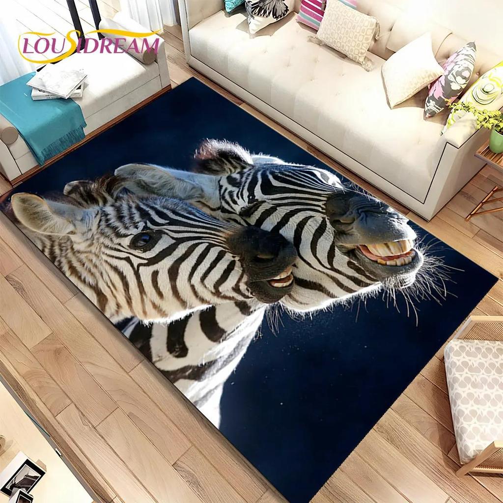 Velký kobereček Zebra Wild Animal Area,Koberec do obývacího pokoje Ložnice Kuchyň Dekorace rohožky,Dětská hrací protiskluzová podložka na podlahu