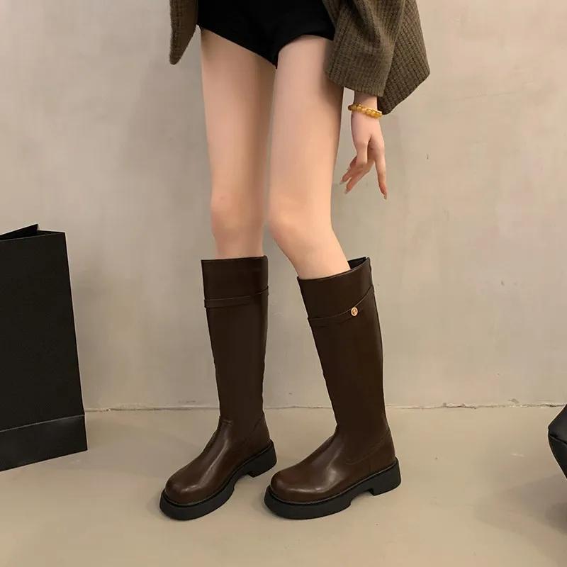 Designer Women Knee High Boots Fashion Large Cylinder Circumference Shoes Autumn Winter Low Heel Ladies Knight Long Booties