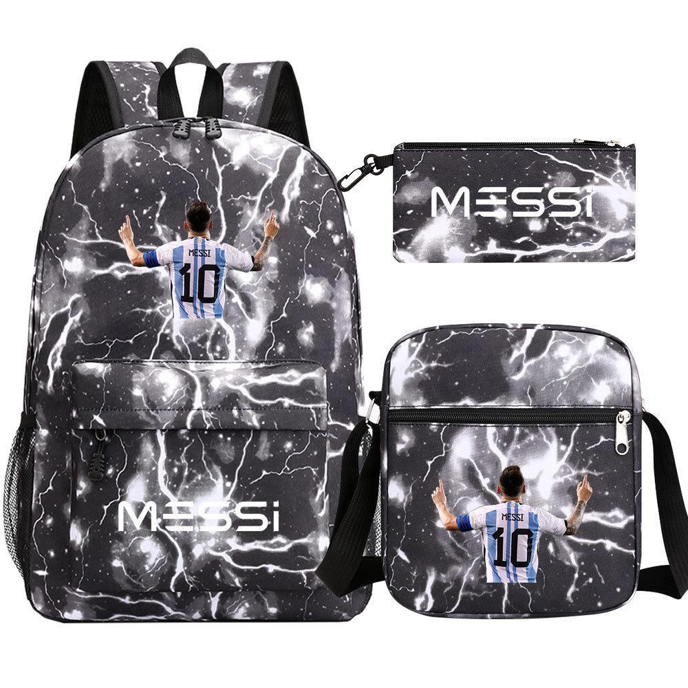 Football Star Print Youth Primary And Secondary School Students Schoolbag Three-Piece Set Men'S And Women'S Backpack