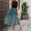 Women's Casual And Fashionable V-neck  Sleeveless Printing Mid Length Dress
