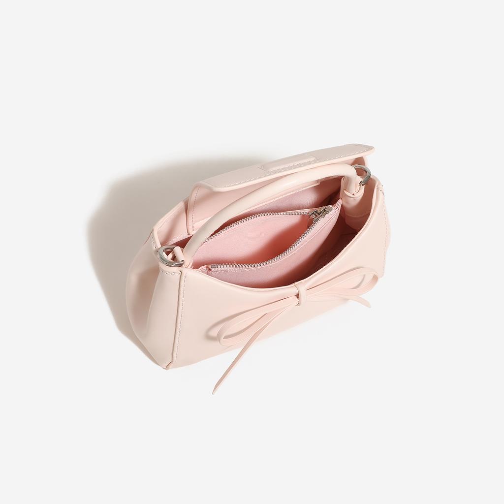 French-style girly pink bow handbag, new simple ins-style sweet and cute commuter shoulder crossbody bag