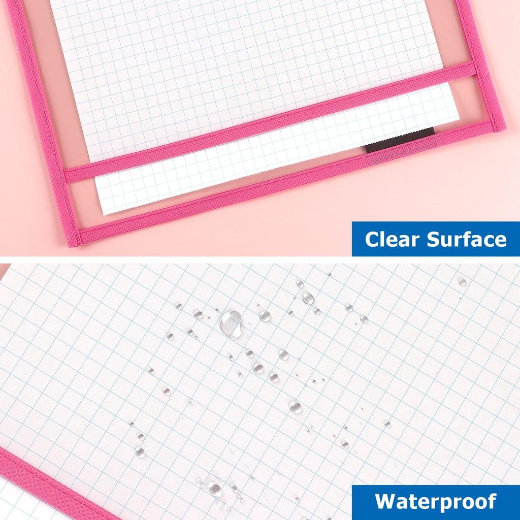 Tamaki 8 Pack Dry Erase Pockets Sleeves with Rings, 10 x 14 Inch Ticket Holders Clear Plastic Sheet Protectors for Teacher Classroom Supplies, 8