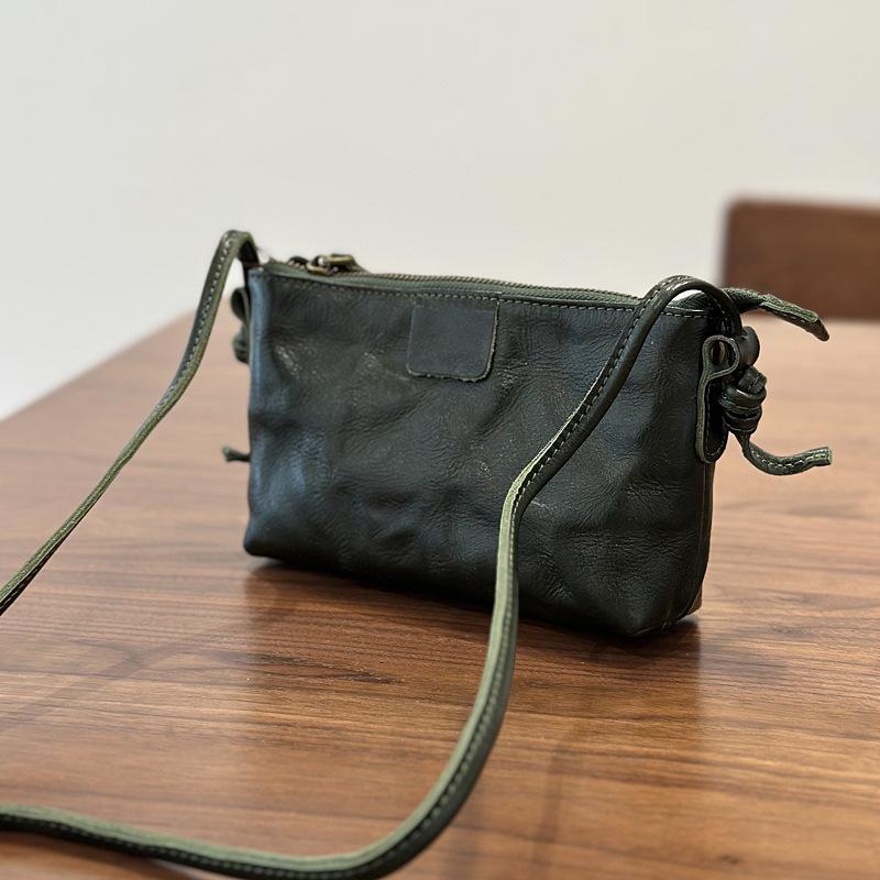 Johnature Textured Shoulder Bag Women's Genuine Leather Retro Versatile Commuter Crossbody Bag Mini Phone Bag