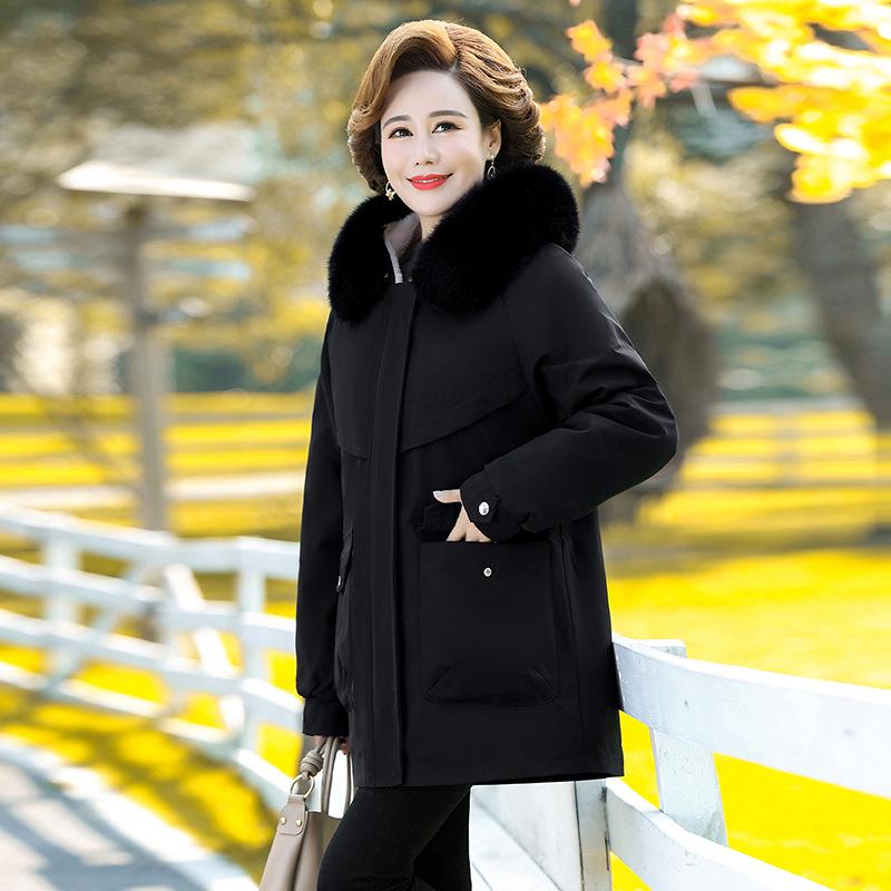 2025 Winter Women's Plus Velvet Fur Collar Parka - Warm Cotton Casual Jacket for Mothers