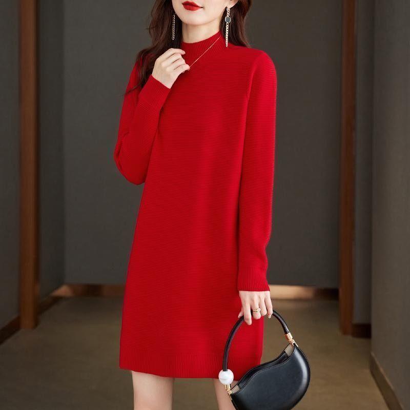 Mid-length Sweaters Women's Trendy Loose Long-sleeved Half Turtleneck Knitted Sweaters Autumn and Winter Casual Pullover