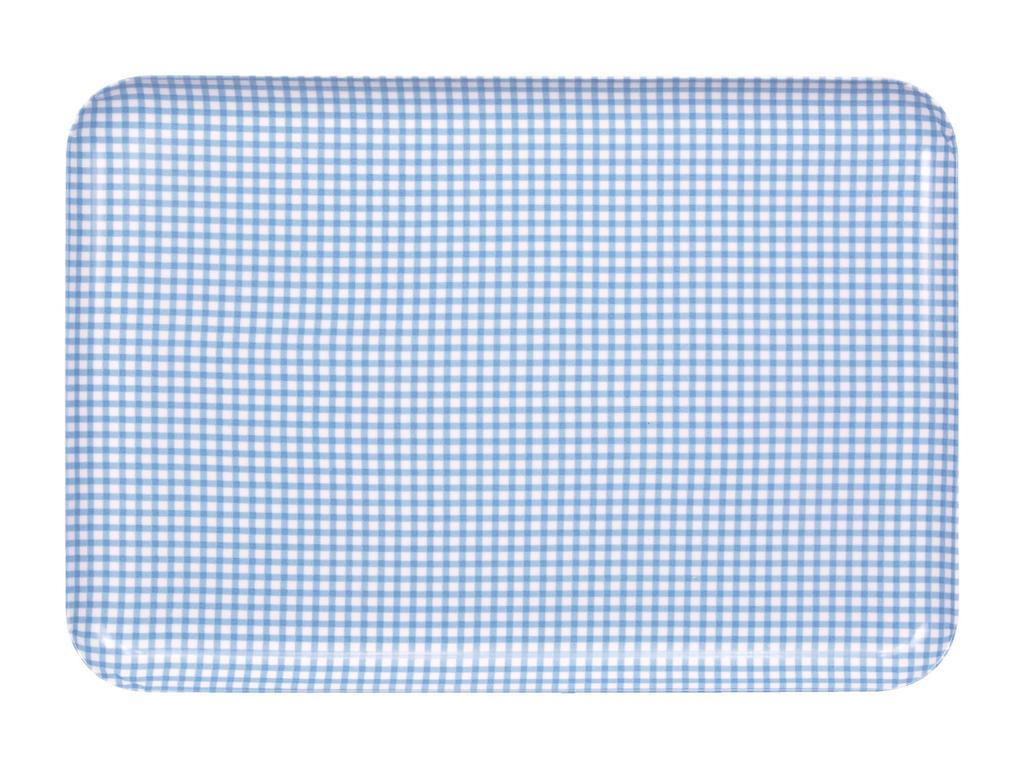 NR Tray L 39cm Check Blue Microwave Safe Serving Tray Stylish Cute Plastic Tray Kitchen Placemat Serving Commercial Cafe Made in Japan TATSU-CRAFT