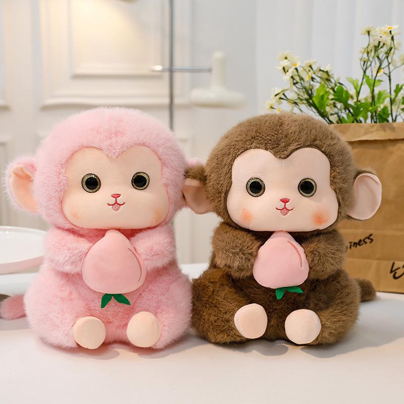 1Pc Cute Peach Hug Big Eyes Monkey Plush Toy Doll Children'S Pillow Filling Animal Birthday Gift Plush Toy