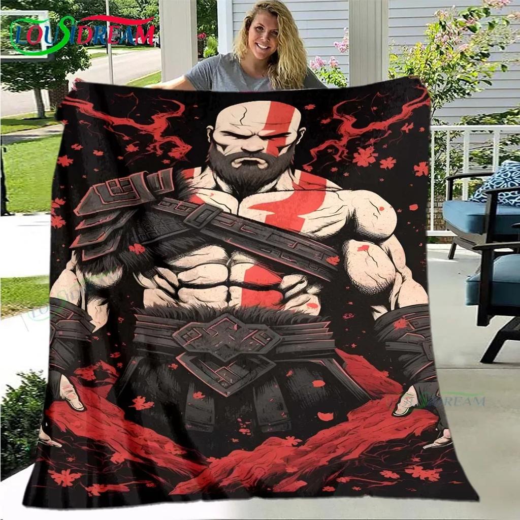 3D Game God of War Pattern Blanket Star Art Flannel Thin Blanket Portable Home Travel Office Lunch Break Blanket Birthday Gift