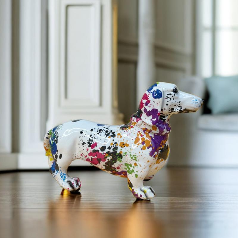 Colorful Graffiti Art Dachshund Dog Decoration Home Office Collection Decoration Tabletop Resin Crafts Miniature Statues