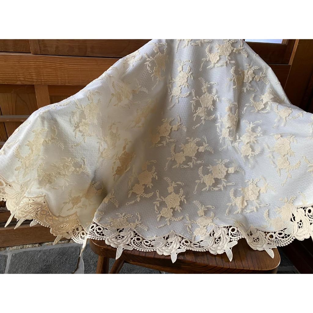 Vivienne Round Beige Beige Floral Lace Series Lace Embroidered Table Runner Table Center WK1119NN2 (Vivienne) [140cm Tablecloth]