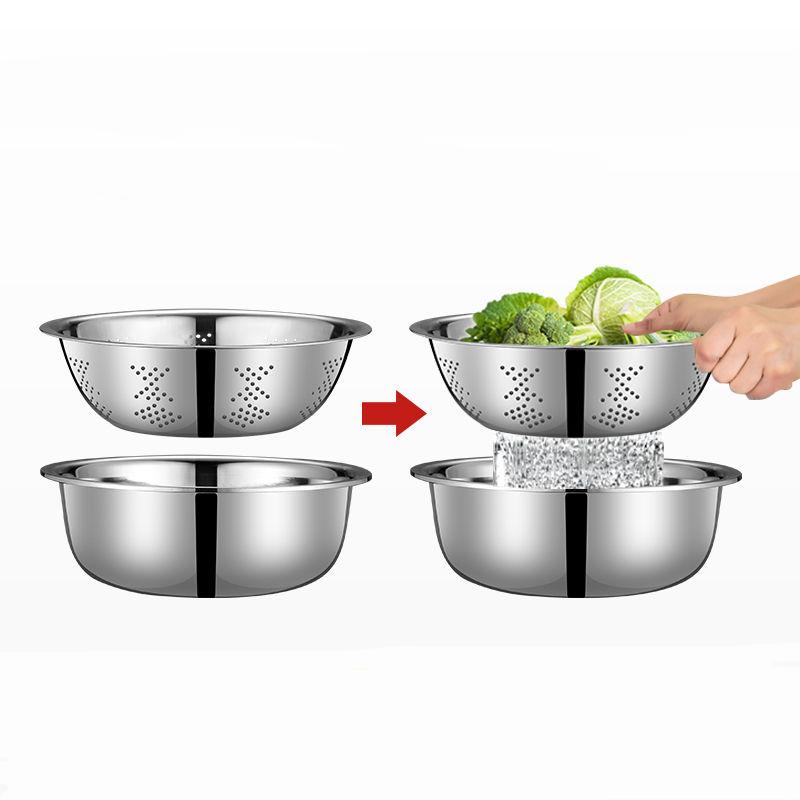 Five-piece Stainless Steel Basin Round Thickened Deepened Basin Household Kitchen Soup Washing Vegetable Drain Basin