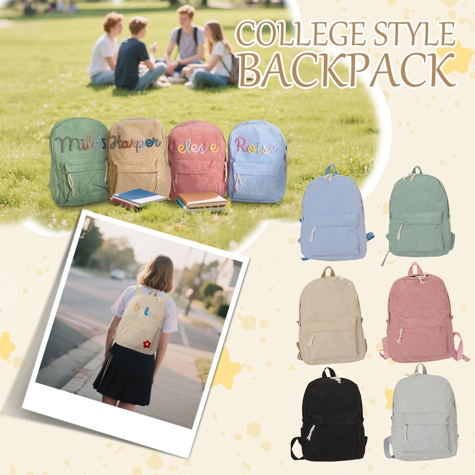 

Personalized Corduroy Backpack With Name - Customized Bookbag With Cotton Rope Woven - Custom Name Back Pack For Birthday A