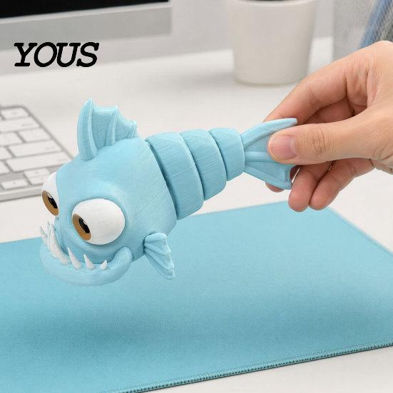 Smooth Surface Decoration 3D Printed Articulated Piranha, Flexible Joint Fish Models, Desktop Movable Office Fatigue Reliever Fidget Toy, Cute Piranha