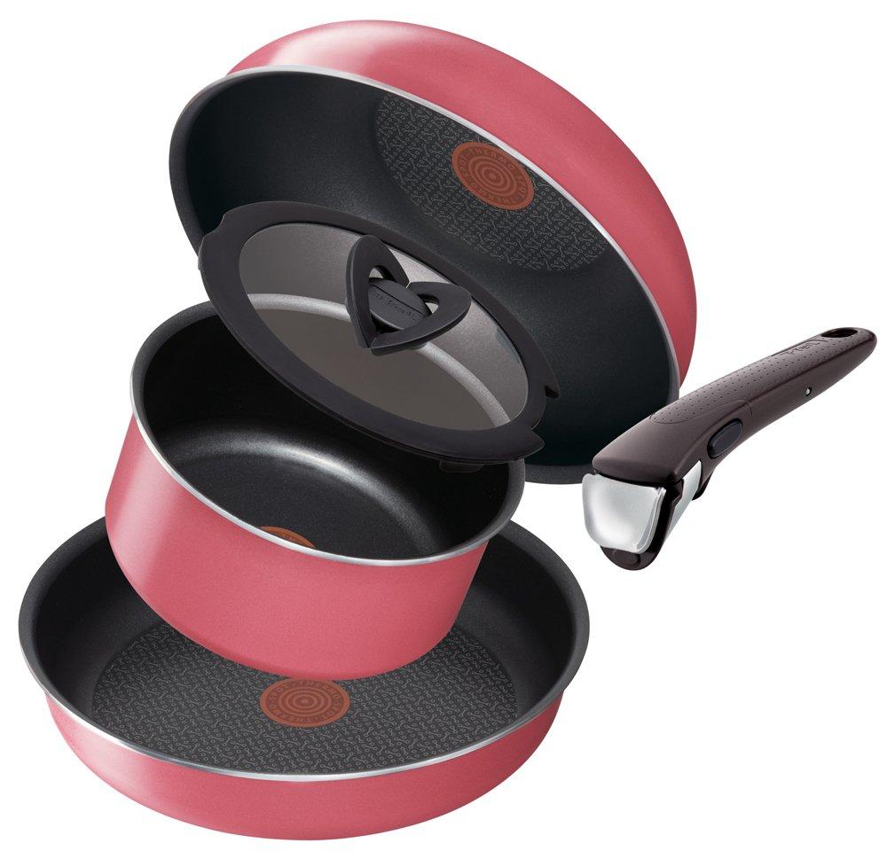 Tefal Ingenio Neo Pot and Pan Set with Detachable Handles, Strawberry Design, Set of 6 (L04590) [Not compatible with induction cooktops]