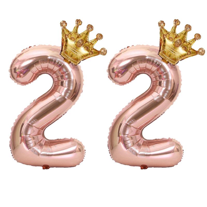 1PC 32 Inch Rose Gold Crown Digital Number Foil Balloons Princess Birthday DecorationParty Wedding Xmas Number Balloon Anniv