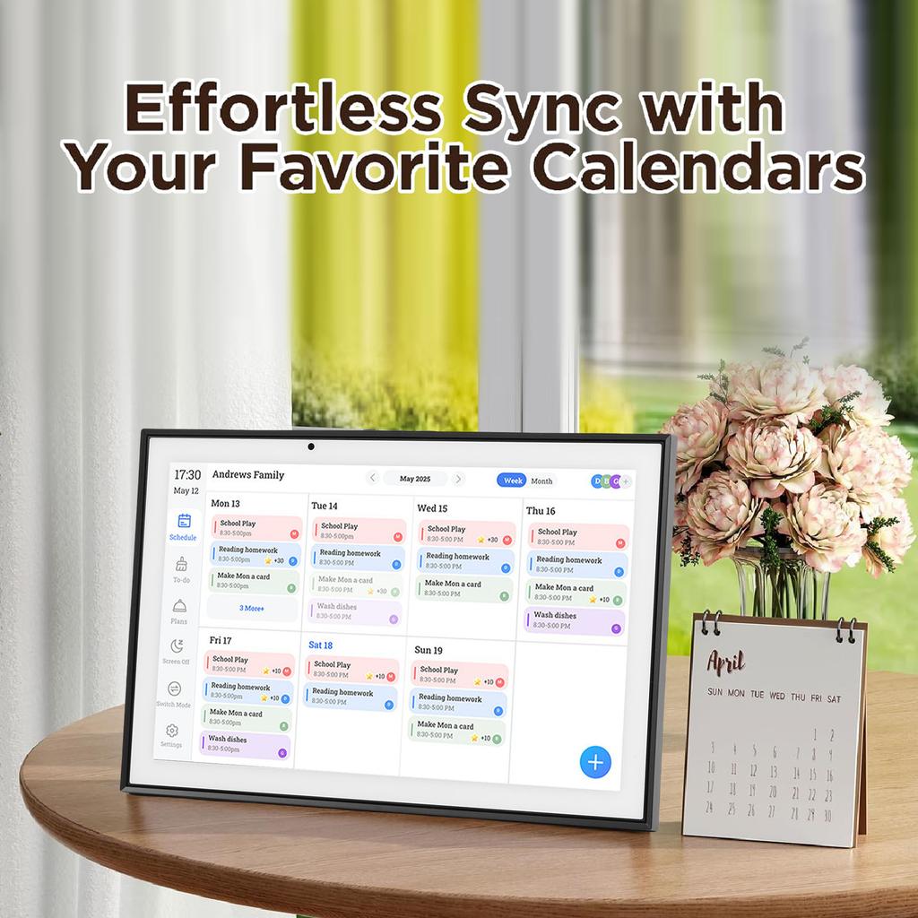 10.1 Inch Digital Calendar IPS HD Touch Screen Smart Family Planner with Chore Chart Meal Planner Star Points Photo Frame