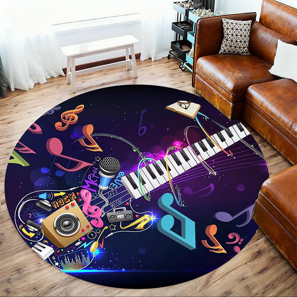 1 Stück Musiknoten Gitarrenschlüssel Runde Stuhlmatte Teppich - Rutschfest, Fußmatte für Büro, Schlafzimmer, Heimdeko Weihnachtsgeschenk p0811129