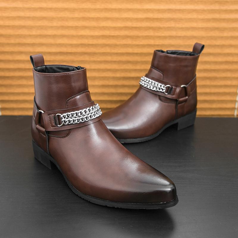 Winter Business Men Chelsea Boots Black Brown Men Comfortable Fashionable Pointed Rider Boots Outdoor Training Boots Sizes 38-46