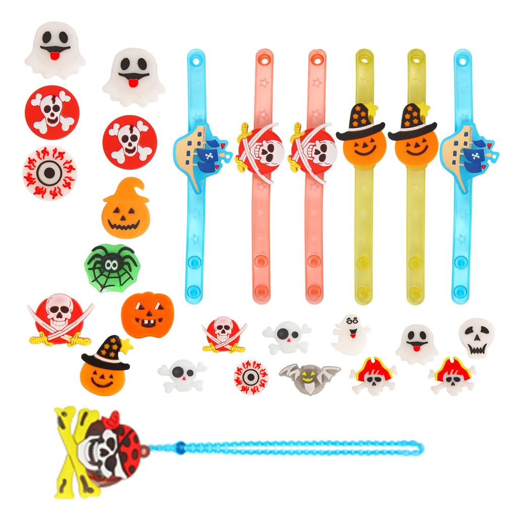 DERAYEE Halloween Luminous Ring Decorations, 54 Pieces, Shipped Randomly, Shiny, Glowing Necklace, Bracelet, Brooch, Ages 6 and Up (Halloween)