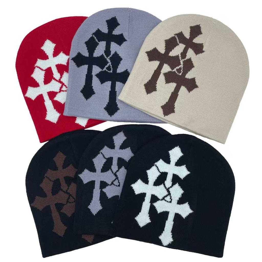 1 Stück Neue Jahrtausend Kreuz Hacquard Strickmütze Herbst Winter Warm Halten Beliebte Hip Hop Beanie Street Fashion Outdoor Kälte Kappe