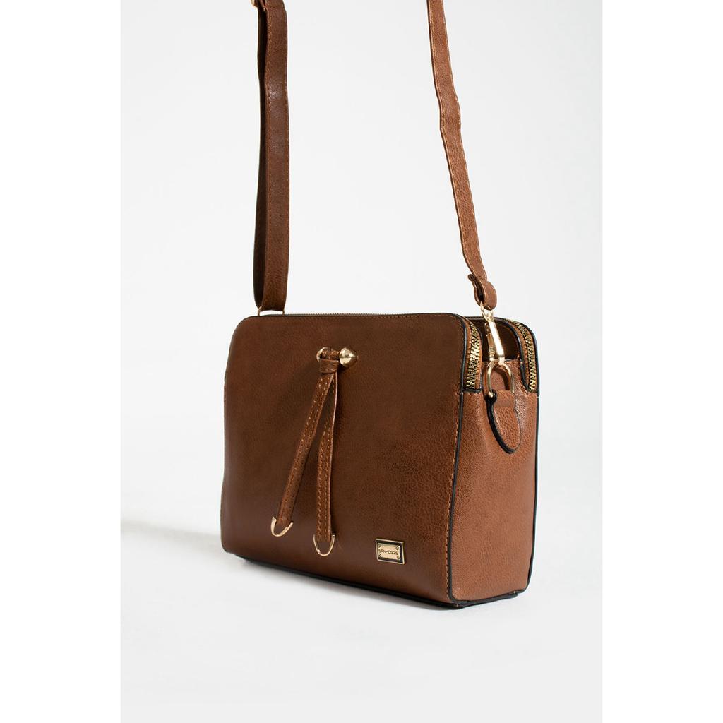 Women's Faux Leather Adjustable Cross Strap 3 Compartment Metal Zipper Shoulder Bag