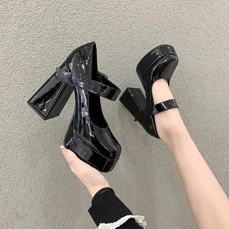 Women's Super High Heels French Thick Heel Mary Jane Shoes 2025 New Waterproof Platform Super Single Shoes Sandalias De Tacón