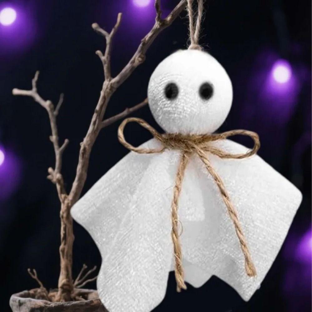 6Pcs 3 Inch Halloween Cloth Ghosts White Ghosts Hanging Ghost Pendant  Haunted House Decoration