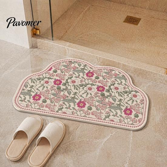 Dust-proof Entryway Mat Retro Floral Bath Mat, Non-slip Super Absorbent Bathroom Rug, Decorative Floor Quick-drying Diatomaceous Earth Rug for