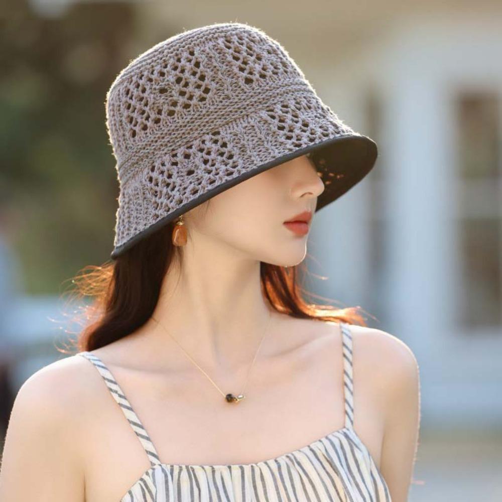 Temperament Sunshade Basin Cap Breathable Woven Fisherman Hat Sun Protection Cap Summer