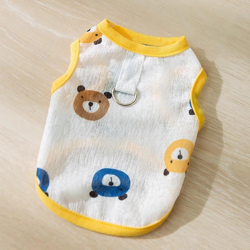 

Puppy dog clothes spring and summer cute full print mesh traction vest thin breathable suspenders cat pet clothes XS (recommended weight 1-1.5kg)