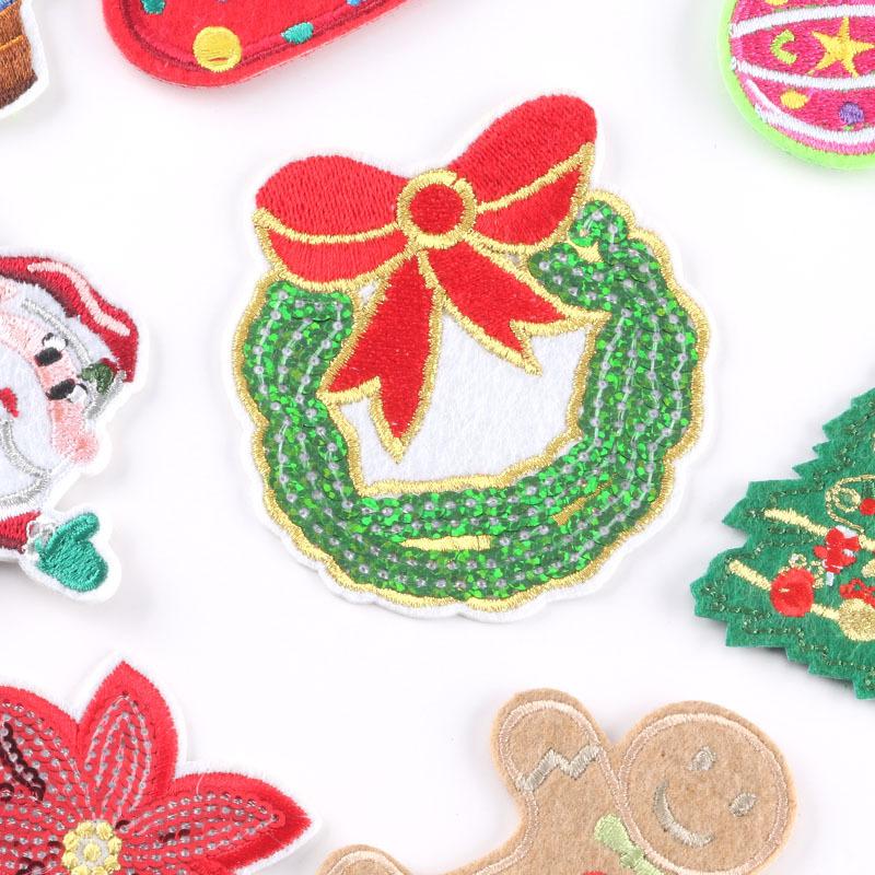Embroidery Label Christmas Sequined Snowman Cloth Label Down Jacket Patch Sticker Decorative Decal Embroidery Cloth Sticker