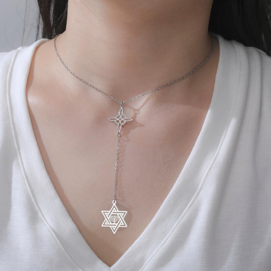Dreamtimes VigWitches Knot Tetragrammaton Hexagram Candlestick Pendant Necklace for Women Men Witchcraft Wiccan Jewelry Gifts