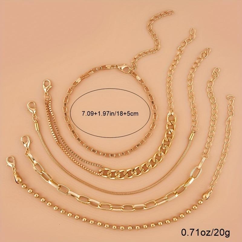 5Pcs Stackable Gold Chain Bracelet Set Mixed Thick Curb Box Snake Bead Link Minimalist Layering Wrist Jewelry for Women