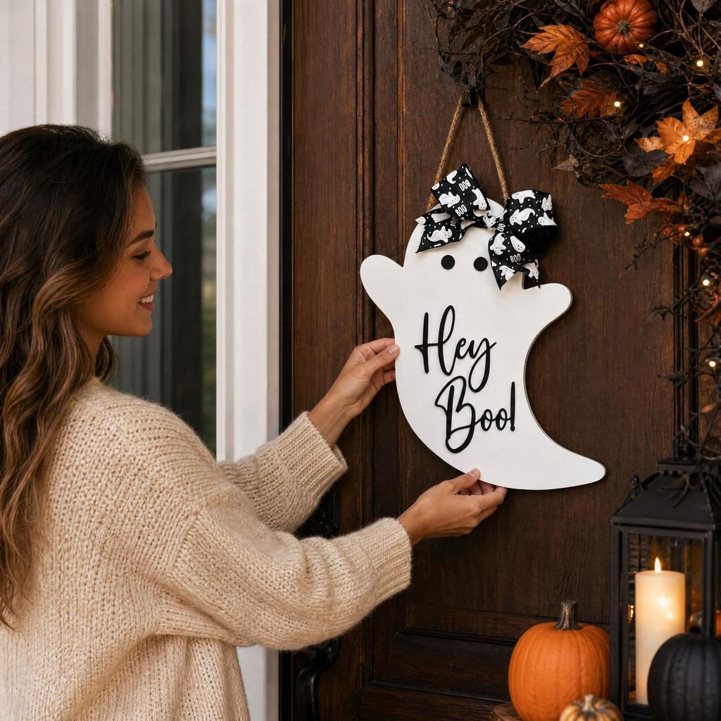 Halloween Wooden Hanging Sign Pumpkin Door Decor with, Funny Home Ornament