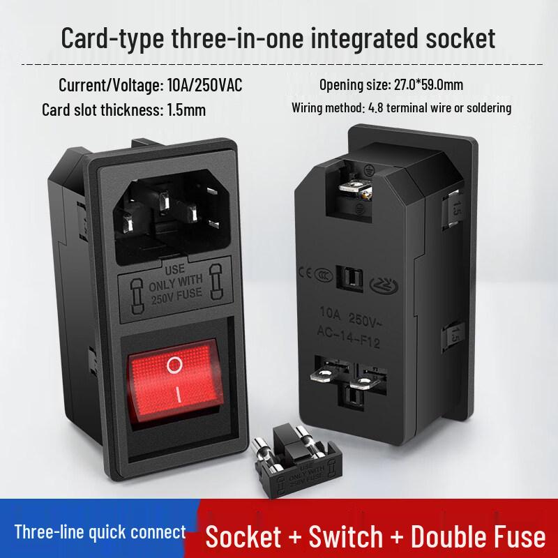 Three-in-One Medical Power Socket with Integrated Schuko Plug, Double Fuse Holder, and Switch