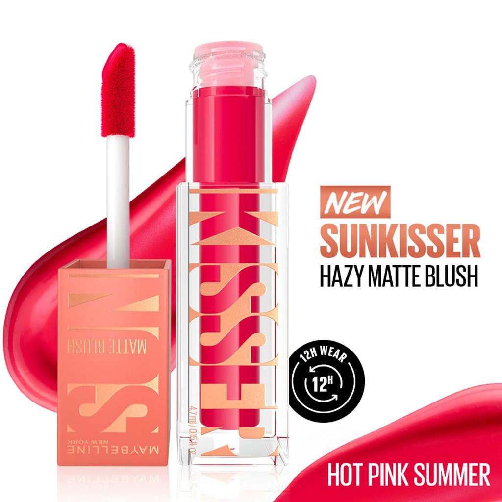 Maybelline New York Sunkisser Hazy Matte Blush 12H Lang Haltbarer Flüssiger Wangen-Tint Hot Pink Sommer 31 Leichter Verblendbarer Natürlicher Glow Make-up 4,7ml
