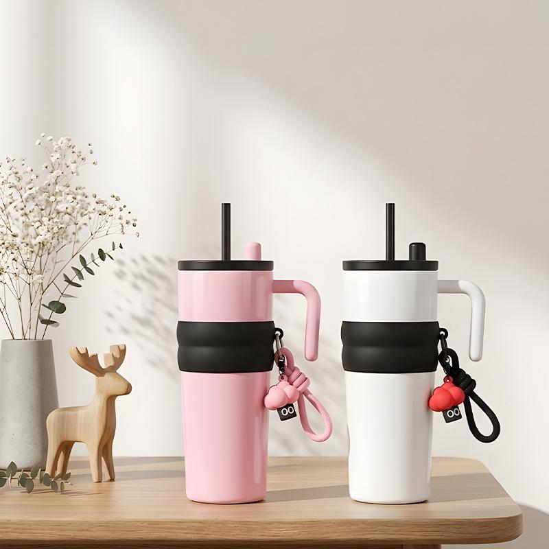 Car Ice Cooler Cup with Straw - 304 Stainless Steel Insulated, Large Capacity Household Water Cup  