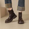 Korean version of round head solid color medium boots medium heel large size women's boots square heel autumn and winter leather boots sleeve ru