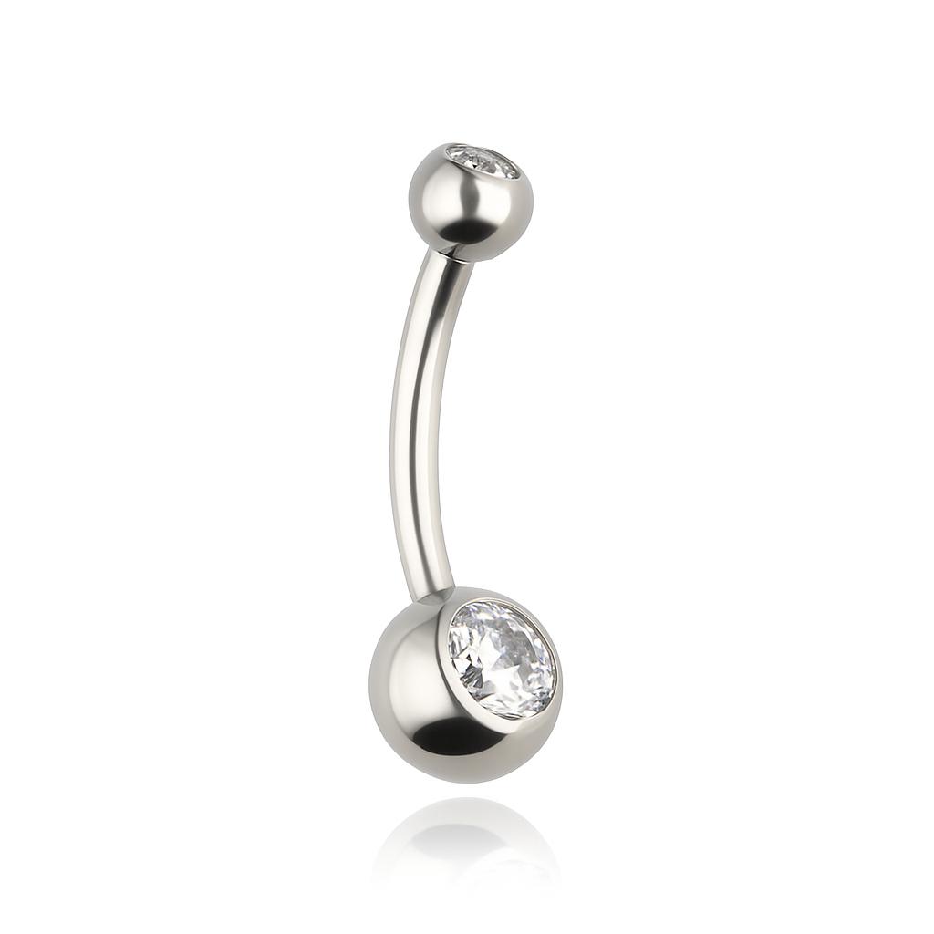 Titanium Navel Ring - White Zircons - Internal Thread - Tpp-039 1.6/12/5-8